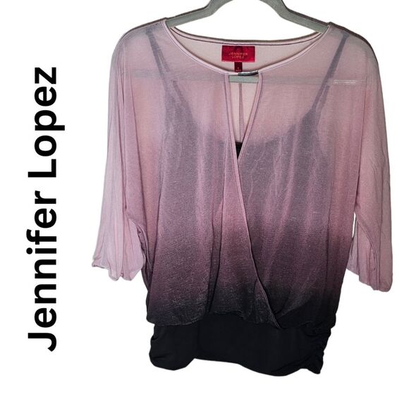 Jennifer Lopez Women's Blouse Small Pink & Purple Sheer Ombré Blouse w/ Tank Top - Picture 1 of 5